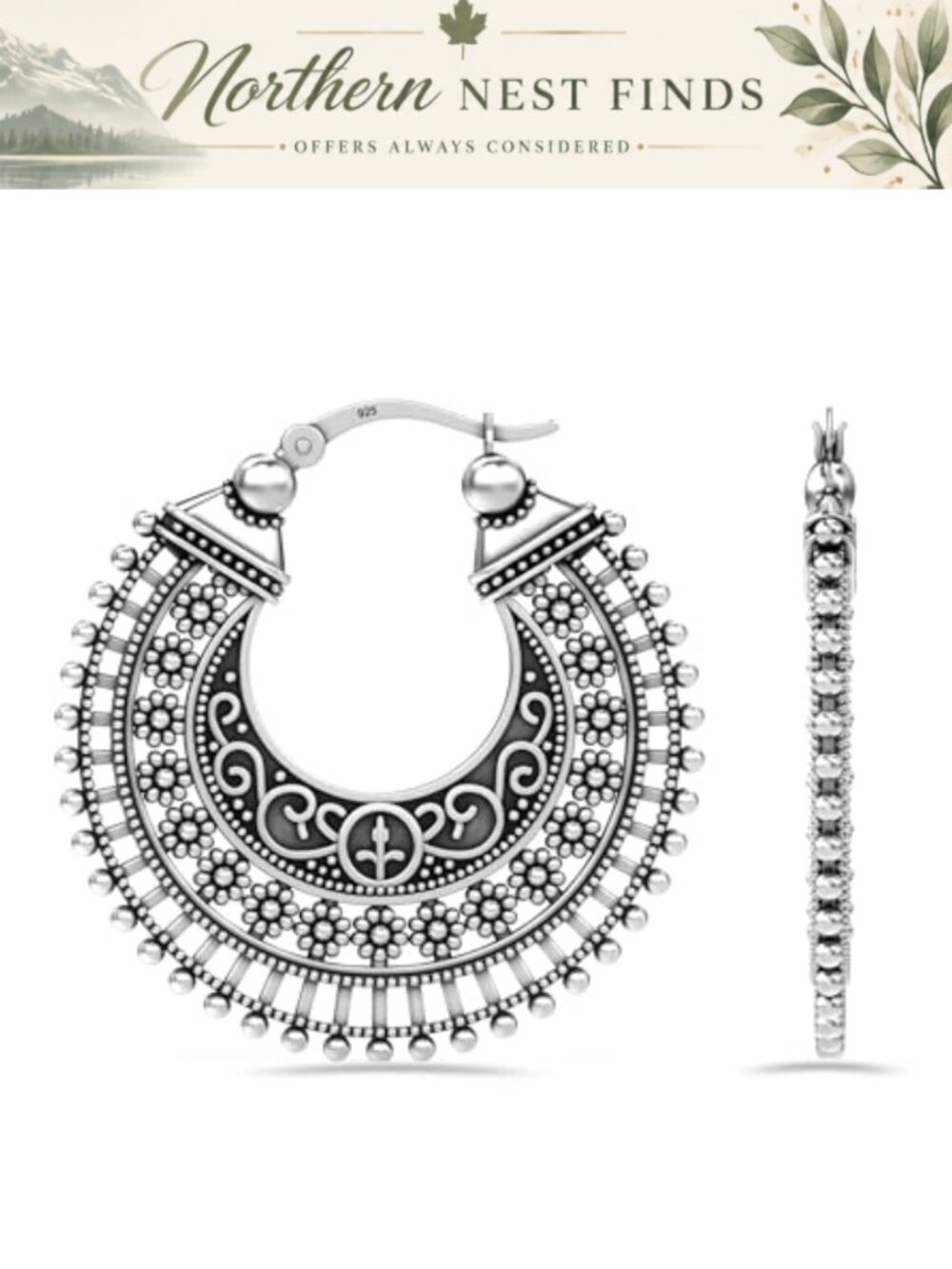 925 Sterling Silver Chunky Hoop Earrings Hypoallergenic Click-Top